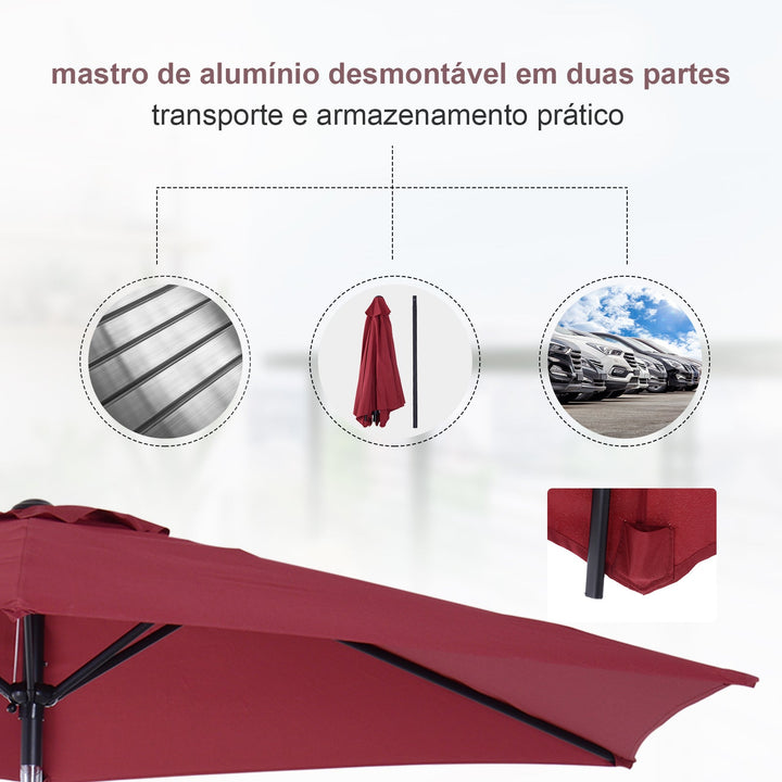 Sombrinha Guarda-Sol Reclinável com Manivela de Alumínio com Tela de Poliéster para Jardím Pátio Terraço - F270x235 cm
