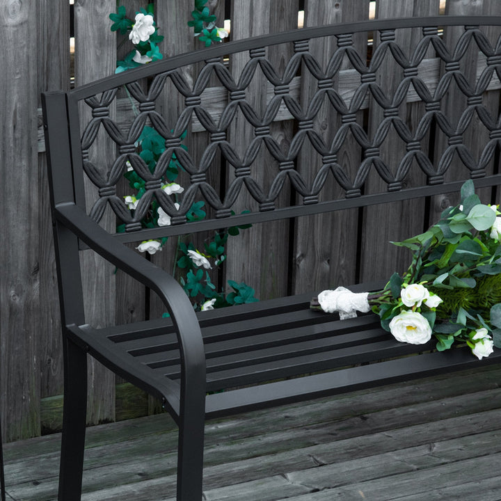 Banco de Jardim de 2 Lugares com Encosto Decorativo e Apoio para os Braços para Terraço Varanda Pátio Exterior Carga 280kg Ferro Fundido e Aço 128x58,5x89cm Preto