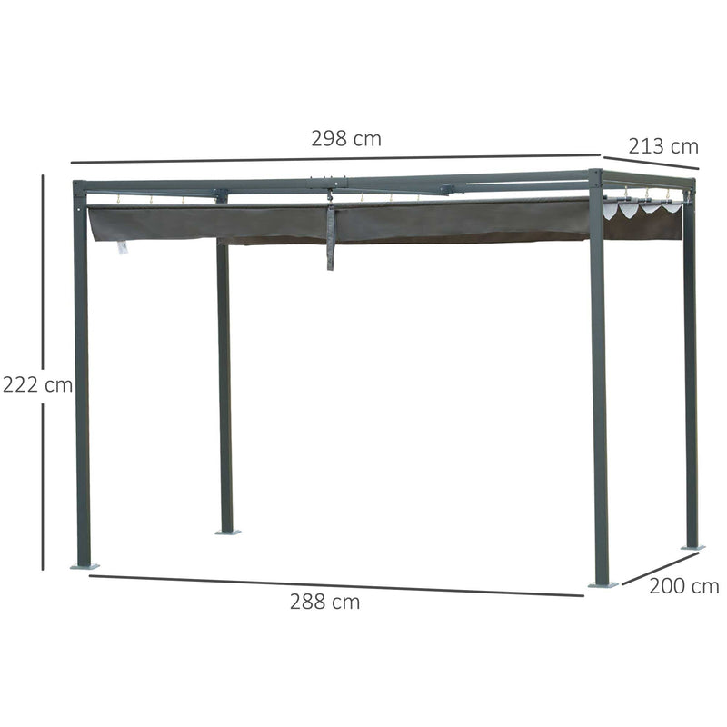 Pérgola 3x2m Pérgola de Jardim com Teto Retrátil de Poliéster com Revestimento Resistente para Celebrações Festas Casamento Cinza