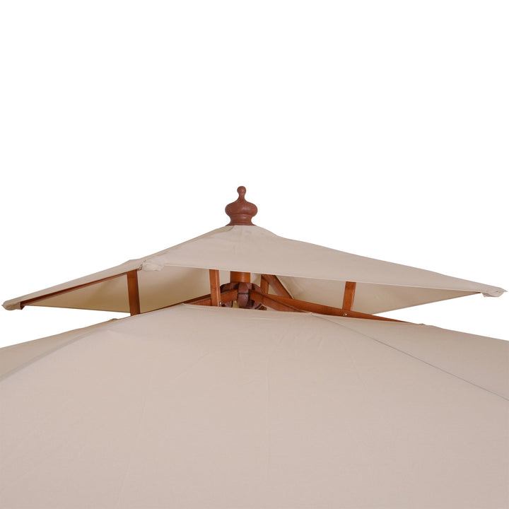 Guarda-sol 3x3 m de Bambu Madeira para Jardim Terraço Pátio Praia Tecto Duplo Rectângulo Poste de 48mm Creme