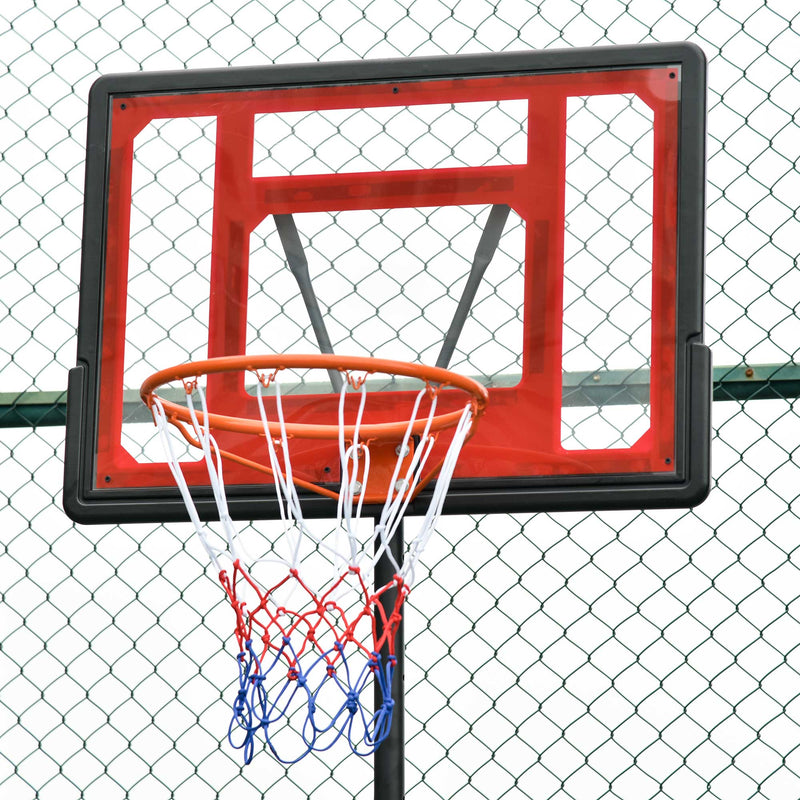 Cesta de Basquetebol Ajustável de 160-210cm Aro de Basquetebol com Suporte de Aço Base Recarregável 2 Rodas para Crianças e Adultos 75x83x261cm Vermelho e Preto