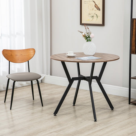 Mesa de Cozinha Redonda Mesa de Jantar Estilo Industrial com Bancada de Madeira e Estrutura de Aço para Sala de Jantar Carga 60kg Ø90x76 cm Marrom e Preto