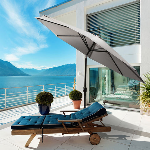Chapéu de Sol de Jardim Ø300x250 cm com Manivela Chapéu de Sol Exterior com Mecanismo de Inclinação e Mastro Desmontável de Metal para Terraço Piscina Pátio Cinza