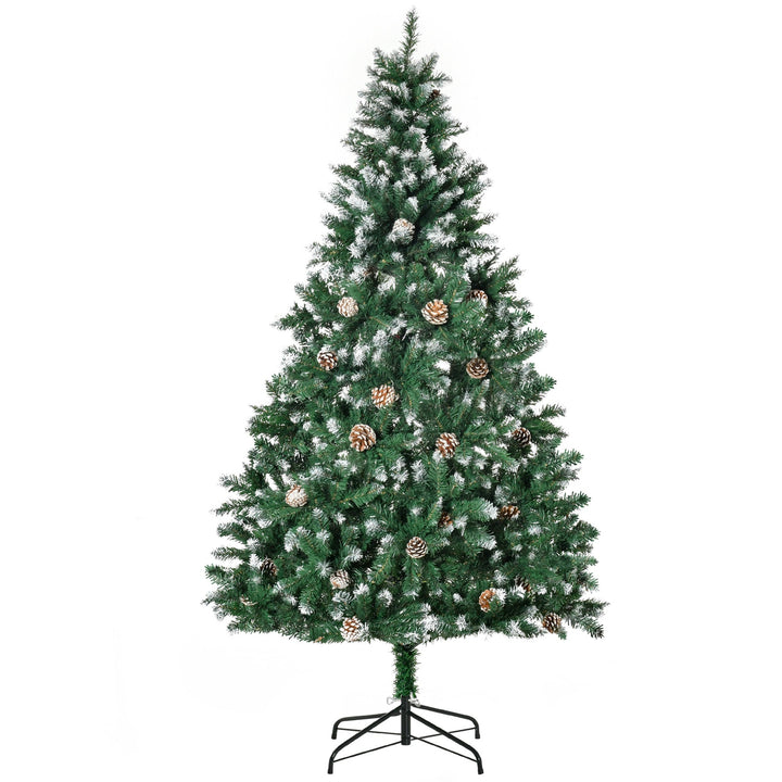 Árvore de Natal Artificial Ø90x180cm com 1111 Ramos de PVC e 59 Pinhas Base Dobrável e Suporte de Aço Decoração de Natal para Interiores Verde