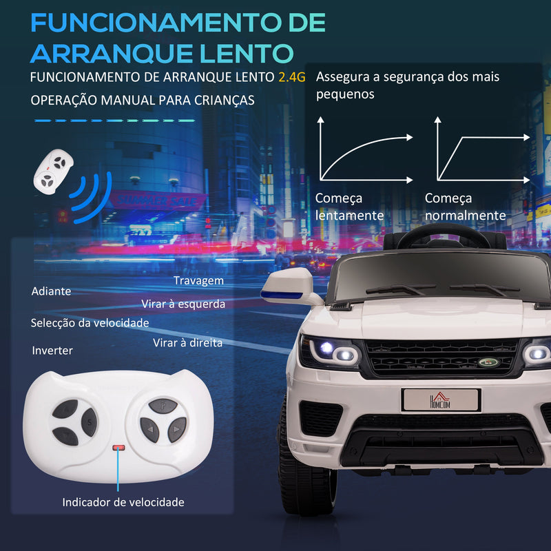 Carro Elétrico SUV para Crianças de 3-6 Anos Carro de Bateria 12V com 2 Motores Controlo Remoto Faróis Buzina Bluetooth Música USB e Abertura de Porta 3-5km/h 110x68x52cm Branco