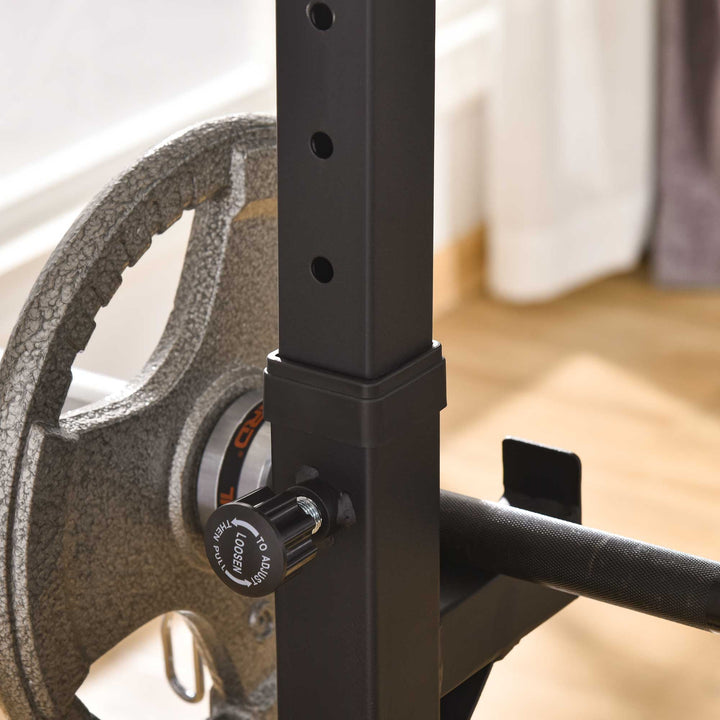 Suporte Ajustável para Barras de Peso Suporte Multifuncional para Exercício em Casa academia Carga 150kg Altura Ajustável 121-171cm Preto e Vermelho