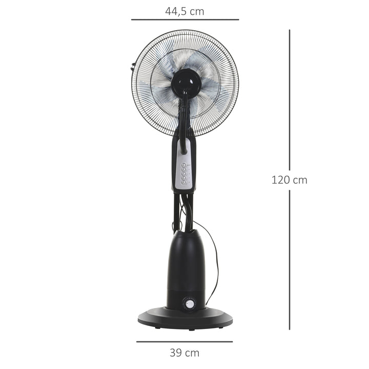 Ventilador de pé com nebulizador de água oscilante e silencioso com 3 velocidades potência 90W Tanque 2,8 L Ø44,5x120 cm Preto