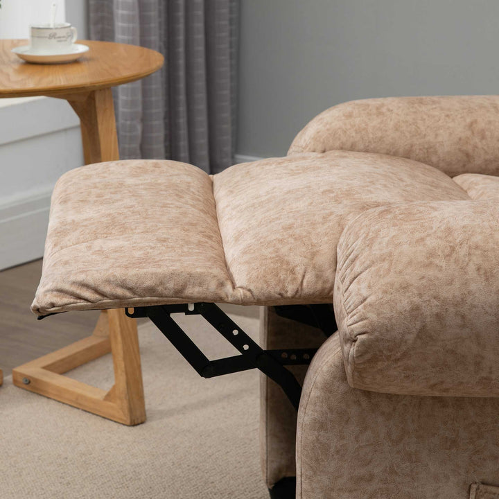 Poltrona Relax Reclinável Poltrona para Sala de Estar com Apoio para os Pés Retrátil Encosto Alto Bolso Lateral Acolchoado Grosso 96x91x108cm Bege