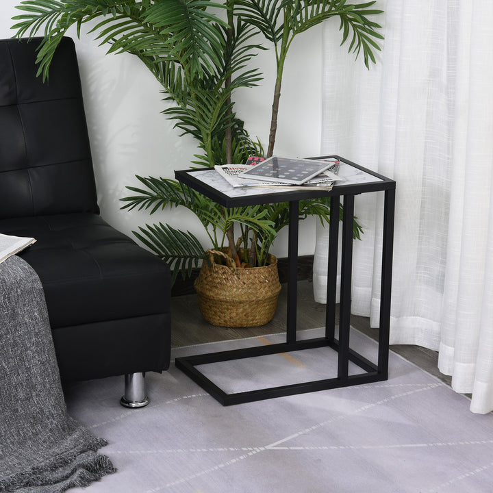 Mesa Auxiliar Lateral para sofá Imitação de mármore economizar espaço 45x30x51,5cm