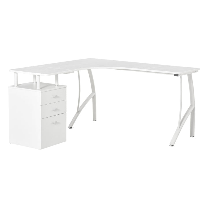 Mesa de canto para computador Mesa em formato de L com 3 gavetas Mesa moderna para escritório 143,5x143,5x76 cm Branco