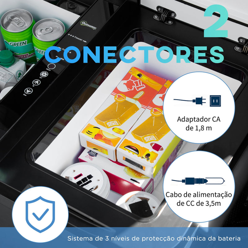 Frigorífico e Congelador de Compressor Portátil 45L Refrigerador de Carro 12/24V CC com Temperatura de 10? a -22? Tela LCD Tátil Alças de Transporte e Rodas 63,2x42x50,8cm Cinza