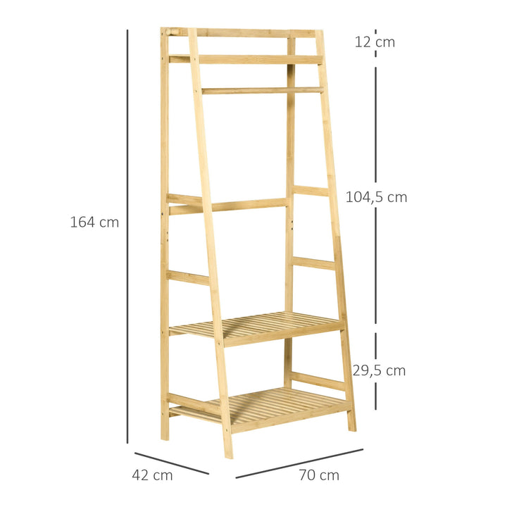 Charriot de Pé de Bambú Charriot com Prateleira de 3 Níveis com Barra e Cabide Lateral para Roupas Bolsas para Dormitório 70x42x164cm Natural