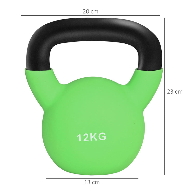 Kettlebell de 12kg de Ferro Fundido Haltere Kettlebell com Revestimento de Neoprene para Treinamento de Força Casa Ginásio 20x13x23cm Verde