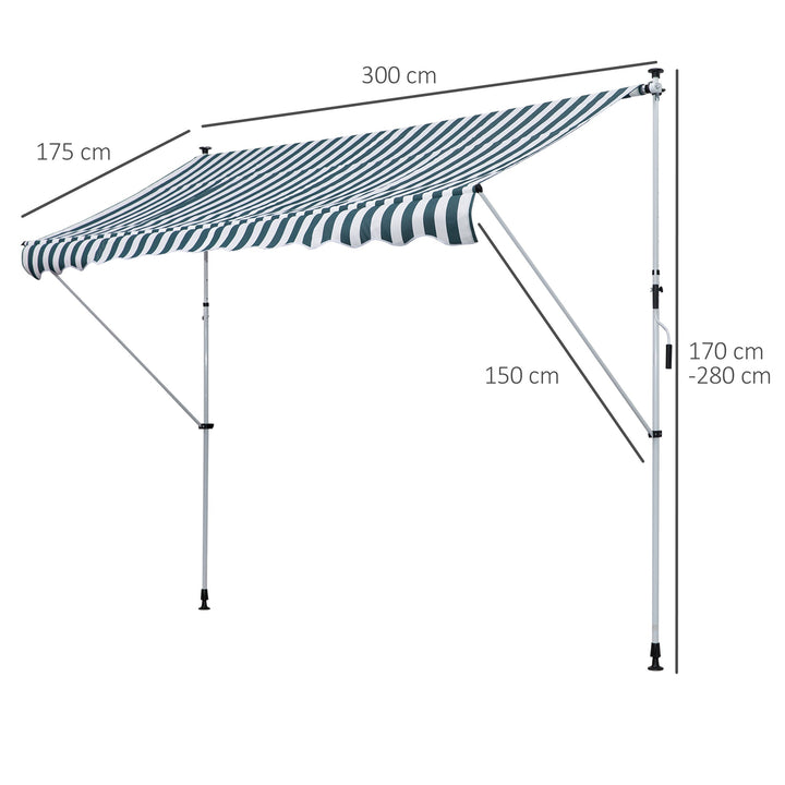 Toldo Manual Retrátil para Exterior 300x150x170-280cm Toldo Enrolável Altura Ajustável com Manivela Proteção Solar para Terraço Balcão Jardim Verde