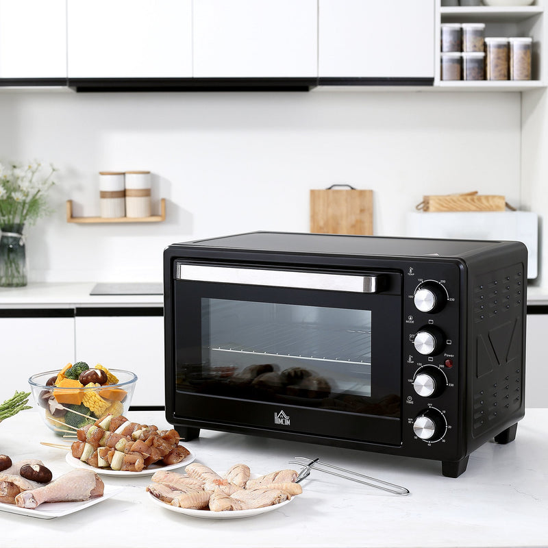 Mini Forno de Convecção 32L 16000 com 3 Modos de Aquecimento Temperatura até 230 °C Temporizador Bandeja de Assar Ajustável em 3 Níveis 52,2x38,1x33,5cm Preto