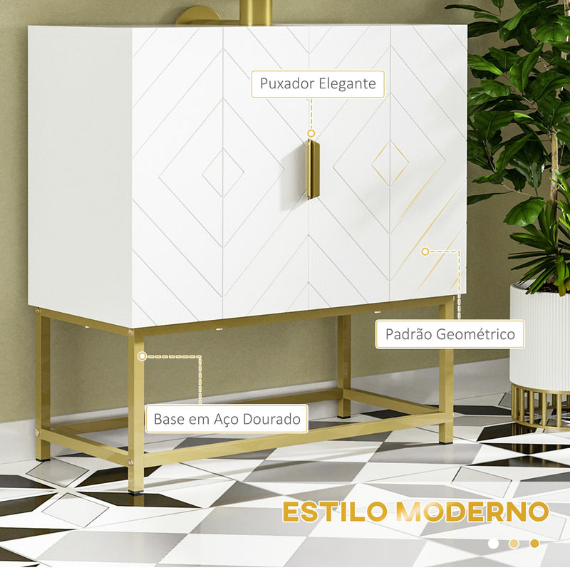 Móvel para Lavatório Pousar Armário para Casa de Banho Moderno com 2 Portas e Pés de Aço 60x30x65 cm Branco e Dourado