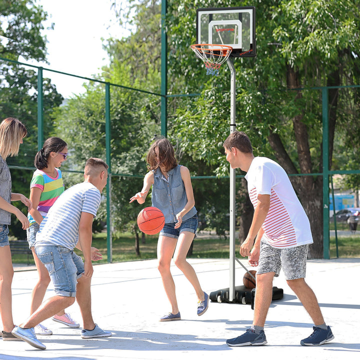 Cesta de Basquetebol com Rodas Altura Ajustável 260-305cm Cesta de Basquetebol Portátil com Tabela de PVC e Base para Exteriores 90x83x310-360cm Branco