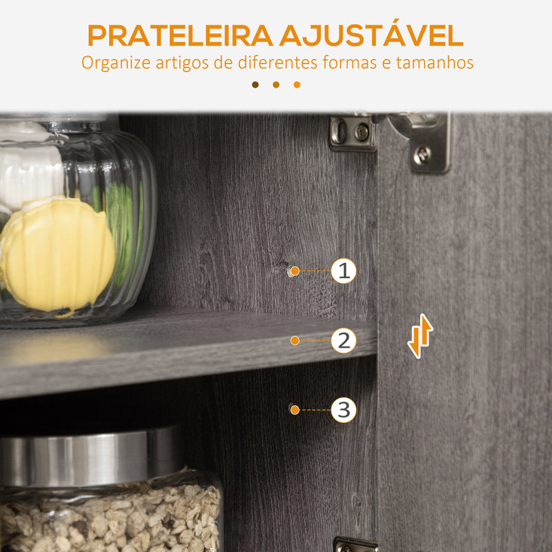 Aparador de Cozinha Móvel Buffet Auxiliar com 2 Portas Suporte para 9 Garrafas de Vinho e Pés de Metal para Sala de Estar Sala de Jantar 106,6x40x82cm Cinza e Preto