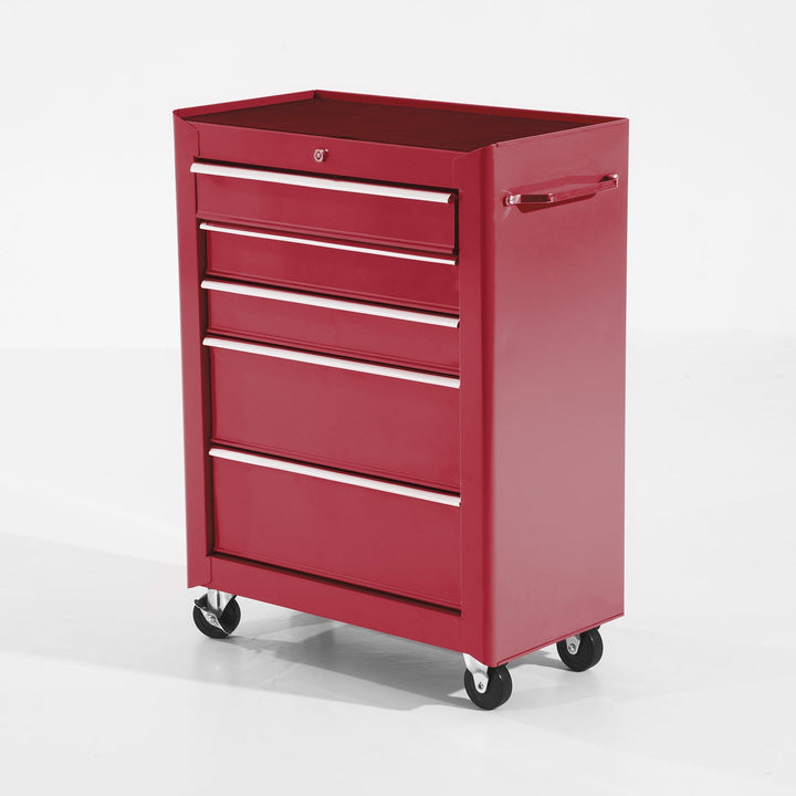 Carrinho de ferramentas com 5 Gavetas e 4 rodas Aço Vermelho 61,5x33x85cm