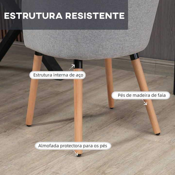 Cadeira de Sala de Jantar Cadeira Estofada em Linho Sintético com Apoio para os Braços e Pés de Madeira para Escritório Dormitório Carga 120kg 57x56x72cm Cinza