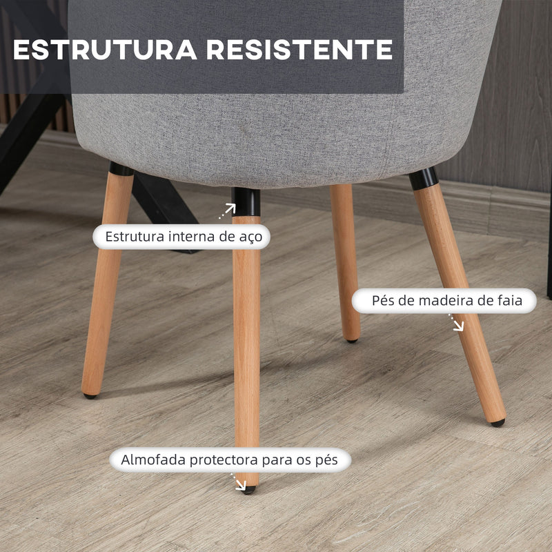 Cadeira de Sala de Jantar Cadeira Estofada em Linho Sintético com Apoio para os Braços e Pés de Madeira para Escritório Dormitório Carga 120kg 57x56x72cm Cinza