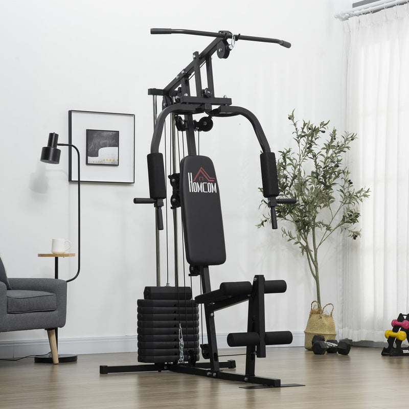 Multi-Estação Máquina de Musculação com Estribo para Pernas Placas de Pesos de 45kg Carga Máxima 110kg Treinamento Fitness em Casa Ginásio 135x103x210cm Preto