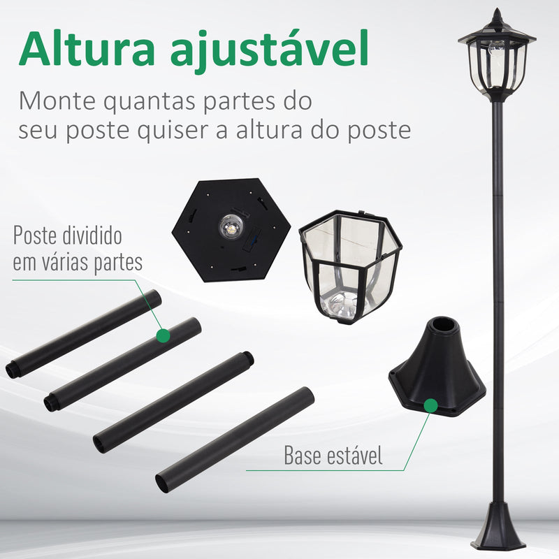 Poste de luz solar ao ar livre 6 LEDS Autonomia 6-8 Horas Partida automática ?26x177 cm Luz de rua solar exterior