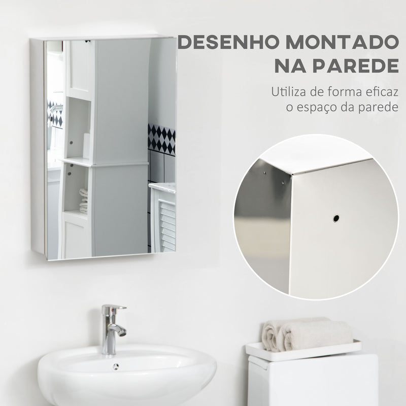 Armário de Casa de Banho com Espelho Armário de Parede para Casa de Banho com Porta e 3 Prateleiras de Armazenamento para Duche 39x12x60cm Prata