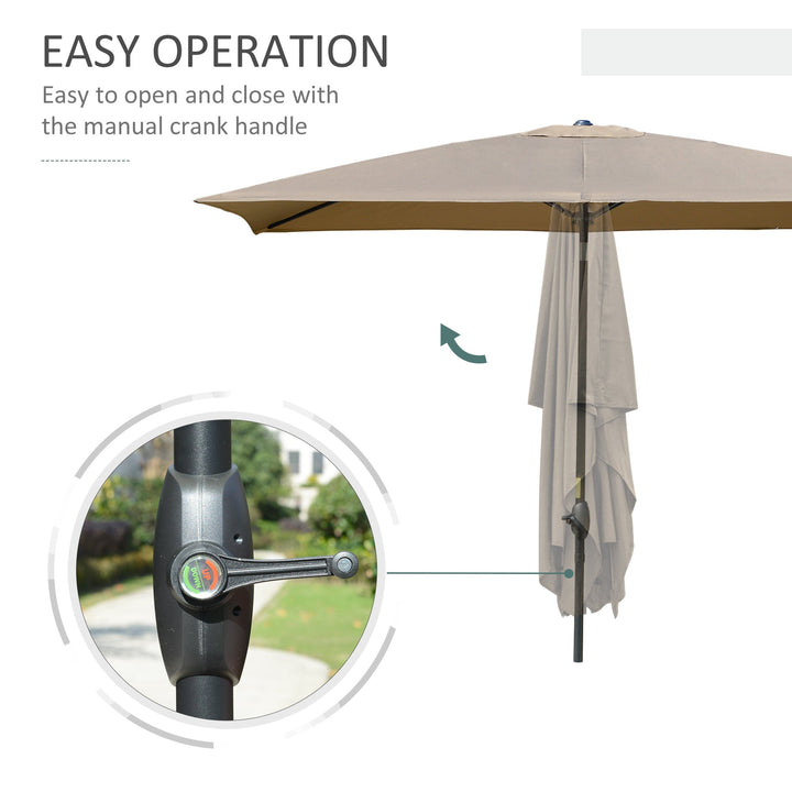 Chapéu de Sol de Jardim 200x300x248 cm Proteção UV50+ Chapéu de Sol de Alumínio Inclinável com Teto de Ventilação e Manivela para Terraço Varanda Exterior Café