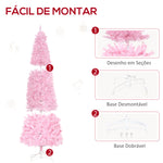 Árvore de Natal Artificial Altura 180cm Ignífugo com 618 Ramos 300 Luzes LED IP20 Folhas de PVC Abertura Automática Base Dobrável e Suporte Metálico Decoração de Natal para Interiores Rosa