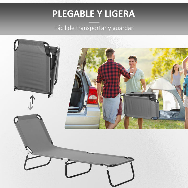 Espreguiçadeira Dobrável Reclinável com Ângulo Ajustável de 3 Posições para Exterior Carga 120 kg 190x56x28 cm Cinza