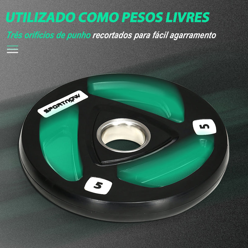 Conjunto de 2 Discos de Pesos Olimpicos 5kg Ferro Fundido Placas de Peso Revestido em Borracha com Orifício de 5cm para Treinamento Fitness em Ginásio Casa Ø24x3,5 cm Preto