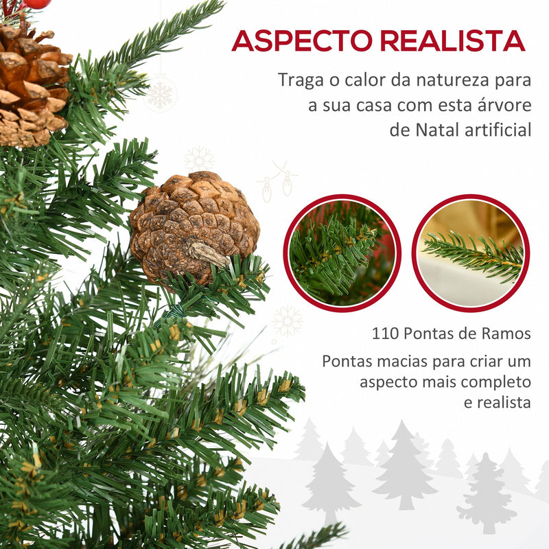 Conjunto de 2 Árvores de Natal Artificial 90cm com Vaso Ignífugo com 110 Ramos 70 Bagas 8 Pinhas e Folhas de PVC Decoração de Natal para Interiores Verde