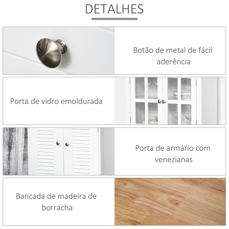 Armário de cozinha Armário aparador com 2 portas 2 gavetas e prateleira aberta para microondas 68x39,5x170 cm branco