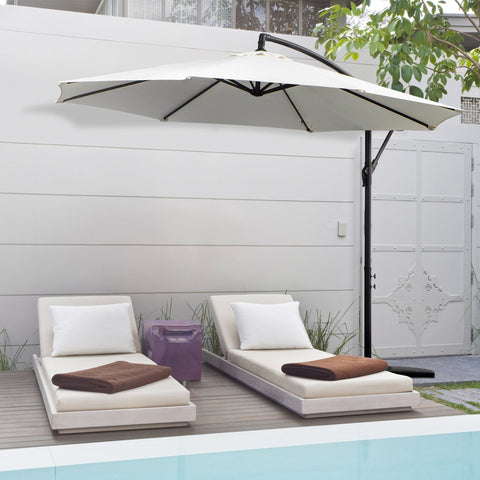 Chapéu de Sol de Jardim Ø300x250cm Chapéu de Sol Excêntrico Inclinável com Manivela Base Cruzada Suporte de Aço e Proteção Solar para Terraço Exterior Creme