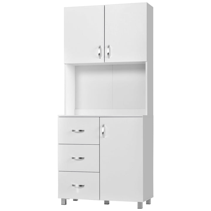Armário de Armazenamento de Cozinha Armário Alto com 3 Gavetas 3 Portas e Prateleiras Interiores Ajustáveis móvel Auxiliar para Sala de Jantar Sala de Estar 80x39,5x183,5cm Branco