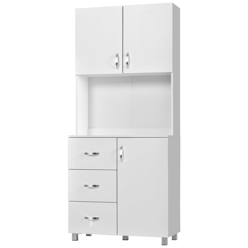 Armário de Armazenamento de Cozinha Armário Alto com 3 Gavetas 3 Portas e Prateleiras Interiores Ajustáveis móvel Auxiliar para Sala de Jantar Sala de Estar 80x39,5x183,5cm Branco