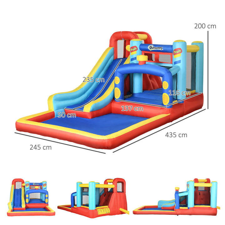 Castelo Insuflável com Inflador Castelo Insuflável para Crianças de 3-8 Anos com Escorrega Trampolim Piscina Bolsa de Transporte para Interior Exterior 435x245x200cm Multicolorido