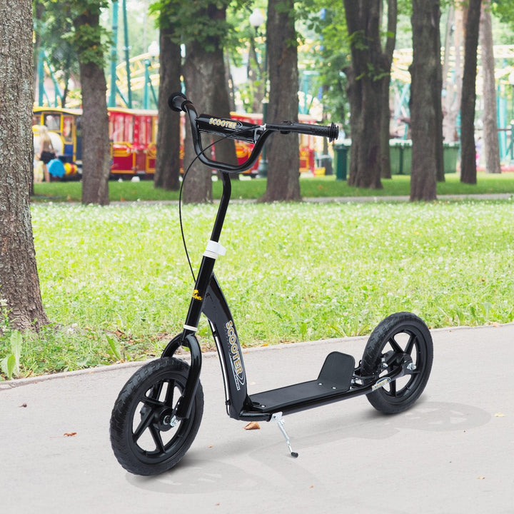 Trotinete para Crianças acima de 5 anos Scooter de 2 Rodas Grandes de 12 Polegadas com Freio e Guidão Ajustável em Altura Carga Máx. 100kg 120x52x80-88cm Preto