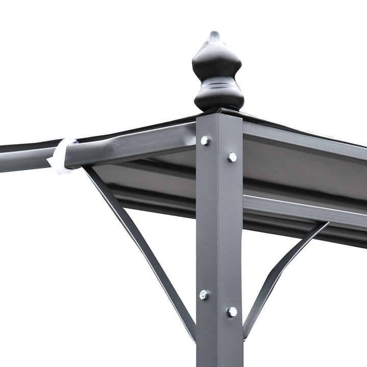 Pergola de jardim 3x3m com Toldo e 4 Furos de Drenagem Metal e Poliester 180 g / m² Resistente Cinza