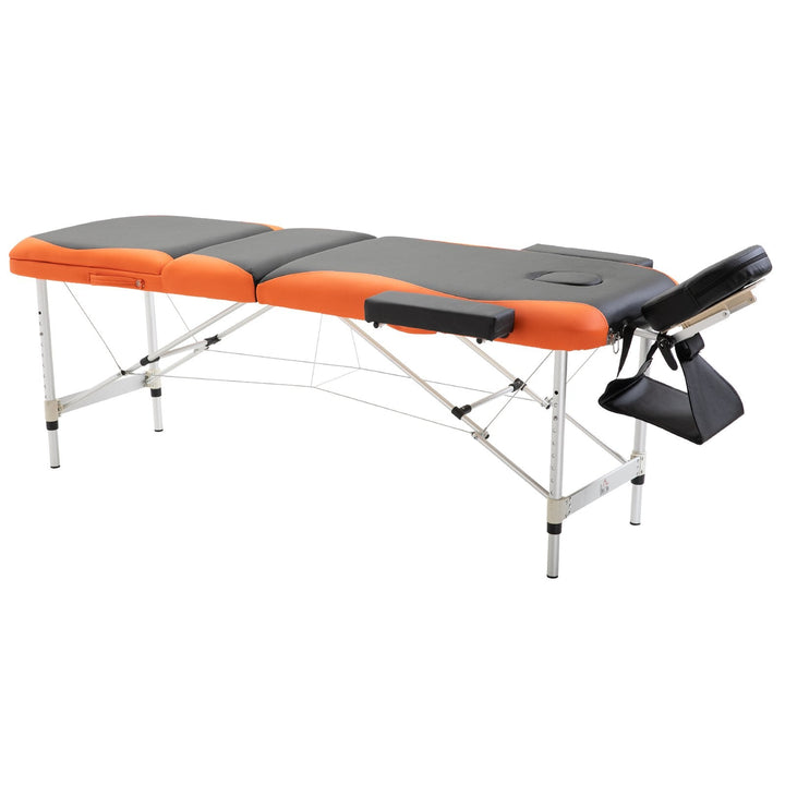 Marquesa Dobrável e Portátil para Fisioterapia - Preto e Laranja - Estrutura em PU e Alumínio - 185x60 cm