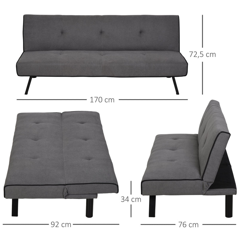 Sofá-cama de 3 lugares Projeto 2 em 1 com pernas levantadas Acolchoado 170x76x72,5 cm Cinza