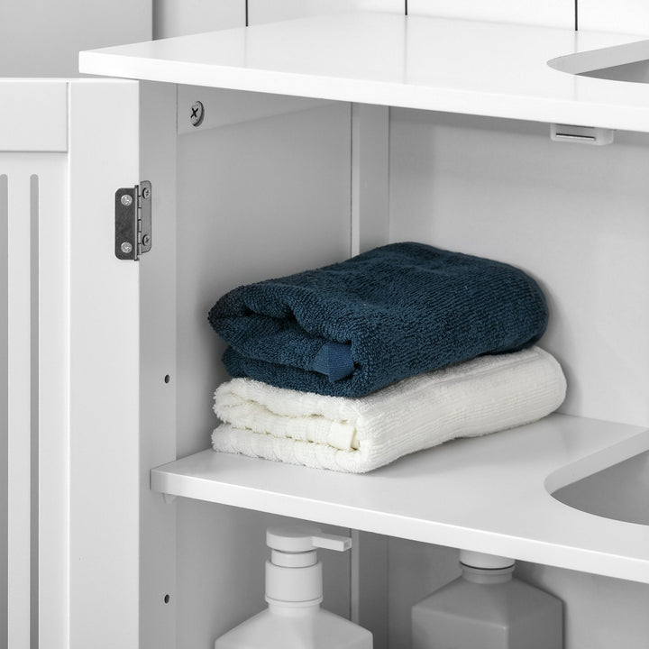 Móvel para Lavatório Armário Casa de Banho de Chão de Madeira com 2 Portas Ventiladas e Prateleira Interior Ajustável Moderno 60x30x60 cm Branco