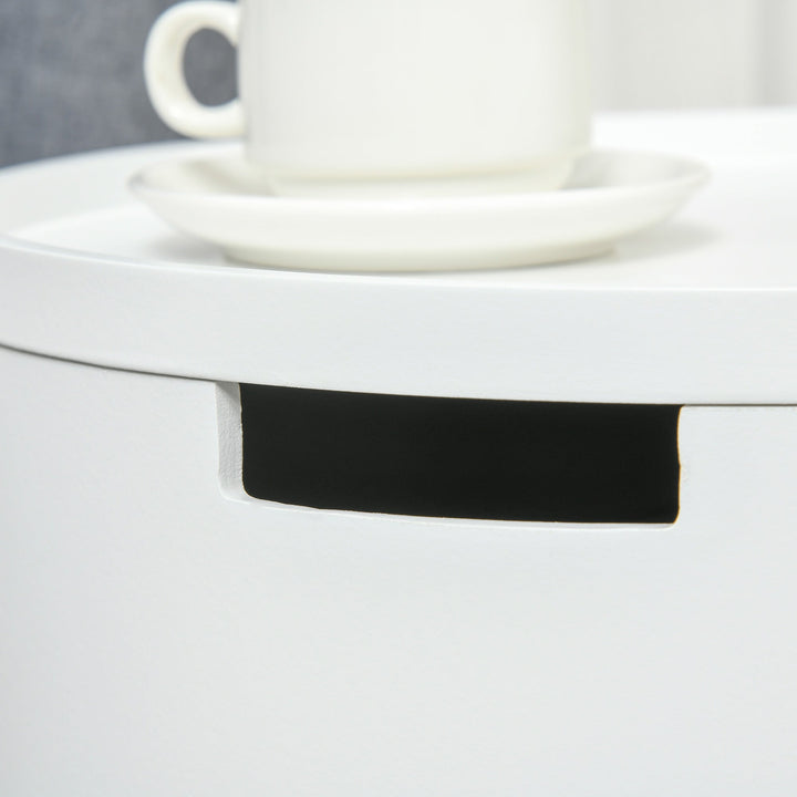 Mesa Auxiliar para Sala de Estar Moderna Mesa de Cabeceira com Tampa Removível Espaço de Armazenamento e Pés de Madeira para Dormitórios Ø38x63cm Branco