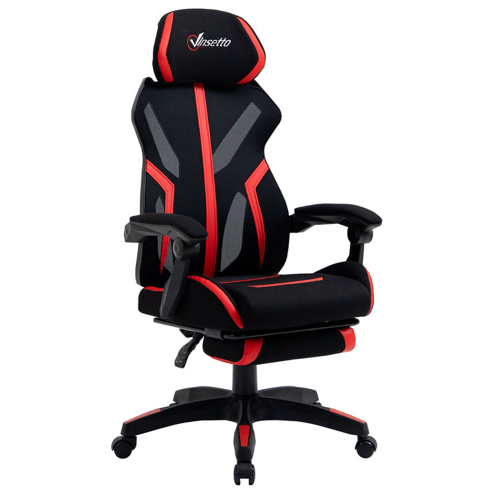 Cadeira de Gaming com Apoio para os Pés Retrátil Cadeira de Escritório Reclinável com Apoio para a Cabeça e Altura Ajustável 65x65x119-129cm Preto e Vermelho