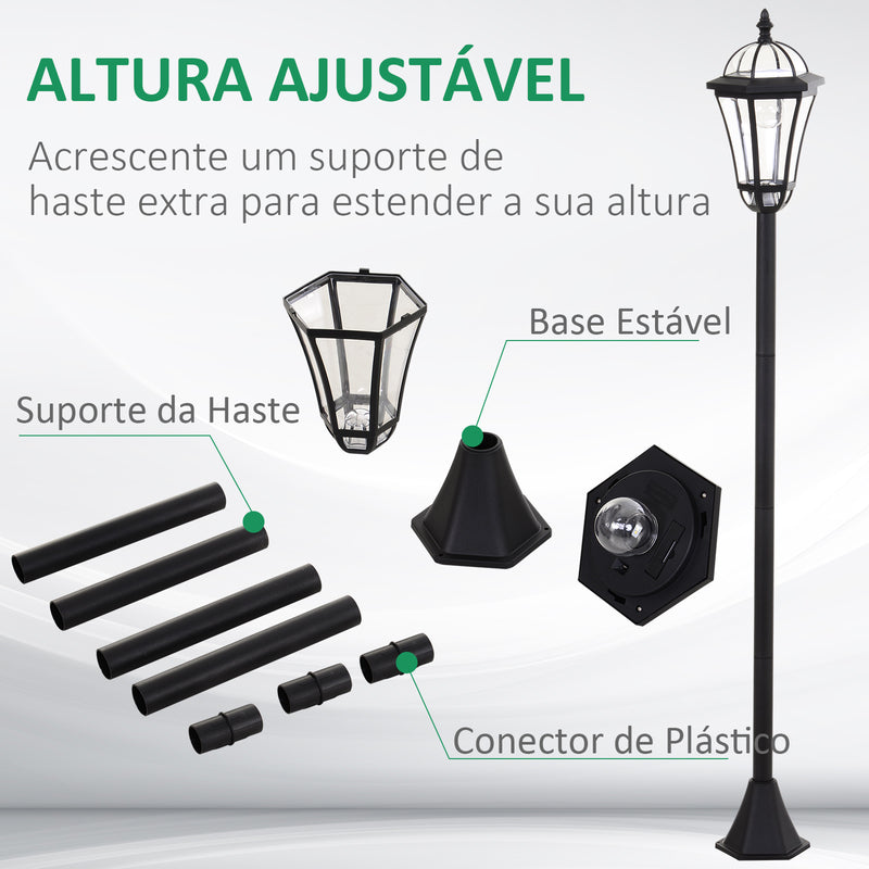 Conjunto de Candeeiros Solares de Jardim com Luzes LED Branca 3500K Impermeável IP44 Sensor de Noite 2 Candeeiros de Exterior para Terraço Pátio 18,5x18,5x129cm Preto