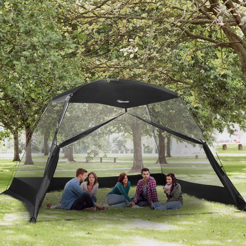 Tenda de Jardim 3x3x2m Tenda para 4-6 Pessoas com 4 Telas Mosquiteiras e Porta Incluí Bolsa de Transporte Proteção Solar para Campismo Viagens Exterior Preto