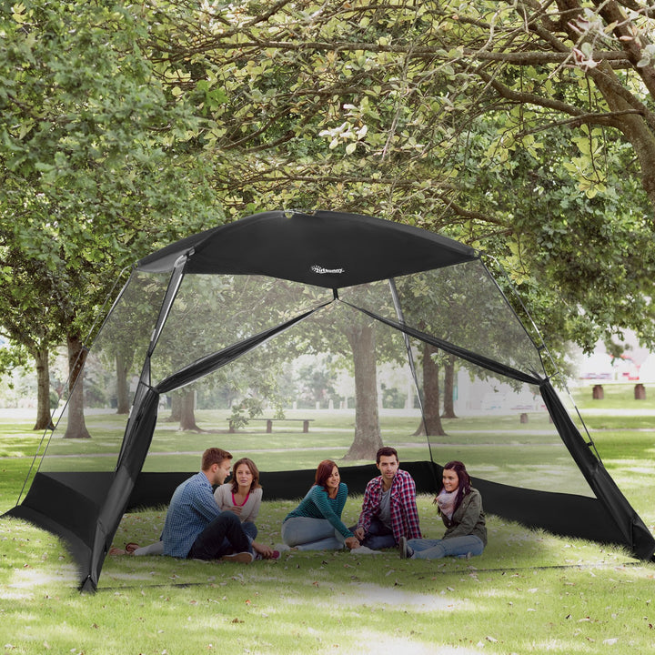 Tenda de Jardim 3x3x2m Tenda para 4-6 Pessoas com 4 Telas Mosquiteiras e Porta Incluí Bolsa de Transporte Proteção Solar para Campismo Viagens Exterior Preto