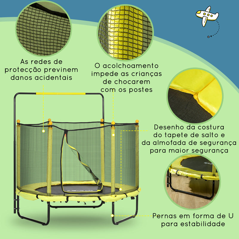 Trampolim Infantil Ø110 cm Trampolim para Crianças de 1-10 Anos com Rede de Segurança Barra Ajustável para Interior e Exterior Ø140x120-140 cm Amarelo