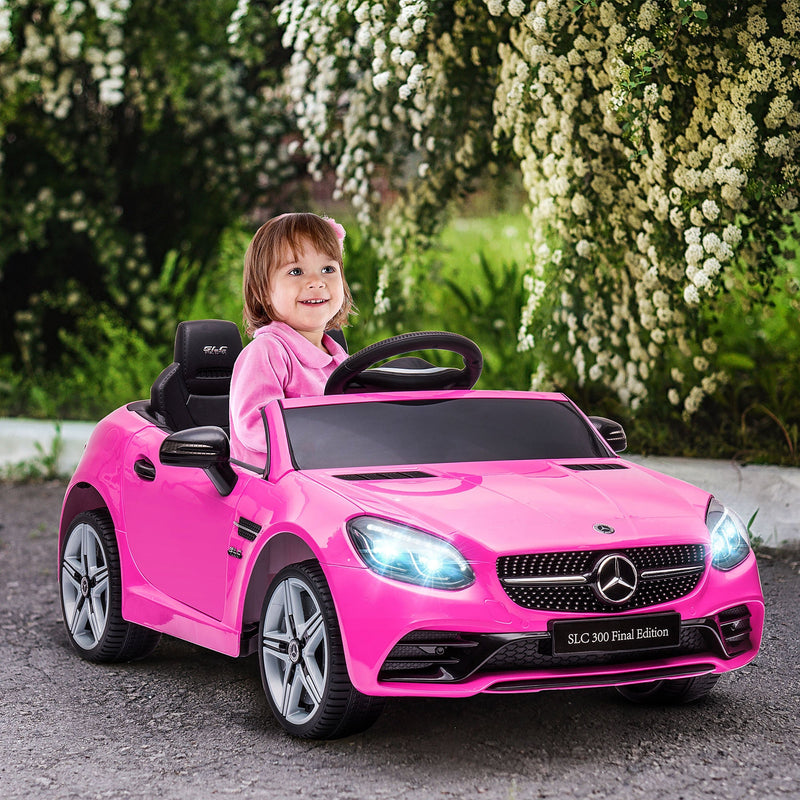 Carro Elétrico Mercedes SLC 300 12V para Crianças de 3-6 Anos com Controlo Remoto Faróis LED Buzina Música TF USB e Abertura da Porta 3-5km/h 107x62,5x44cm Rosa